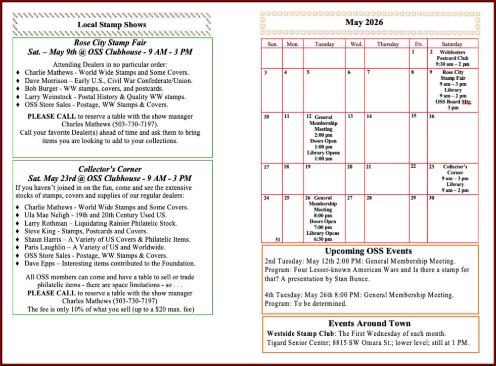 May OSS Calendar